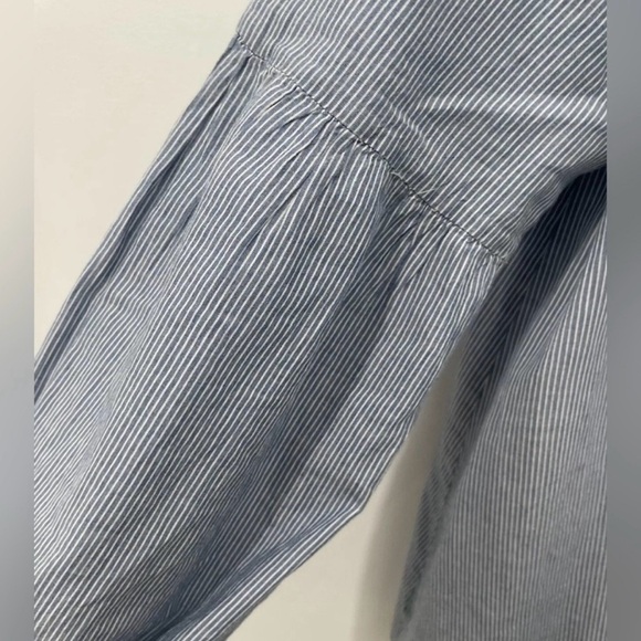 Nili Lotan Top Size Small Blue White Stripped V Neck Button Closure Long Sleeve - Picture 4 of 6